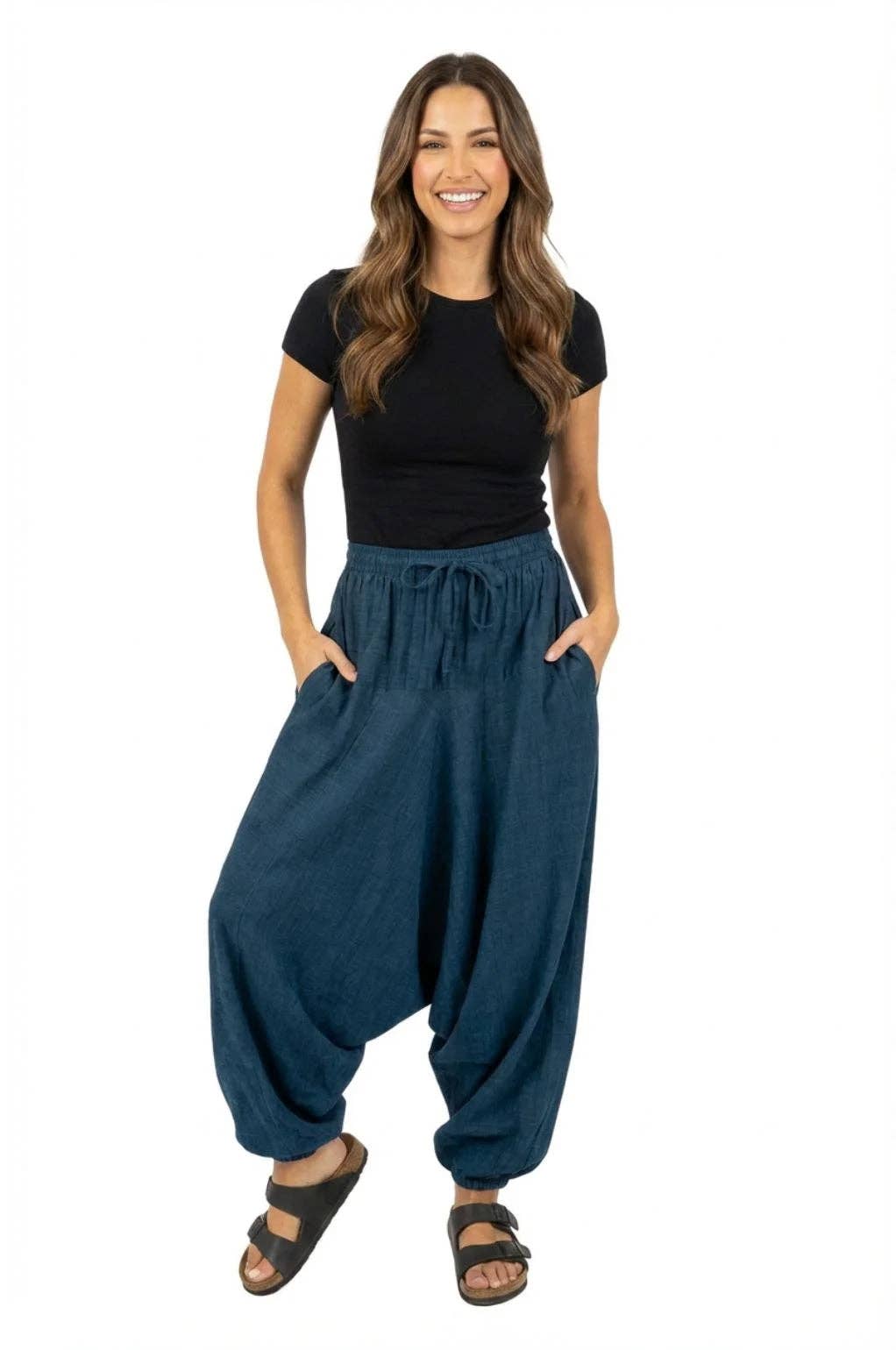Solid Harem Pants: Fair Trade 100% cotton Black / One size Unisex