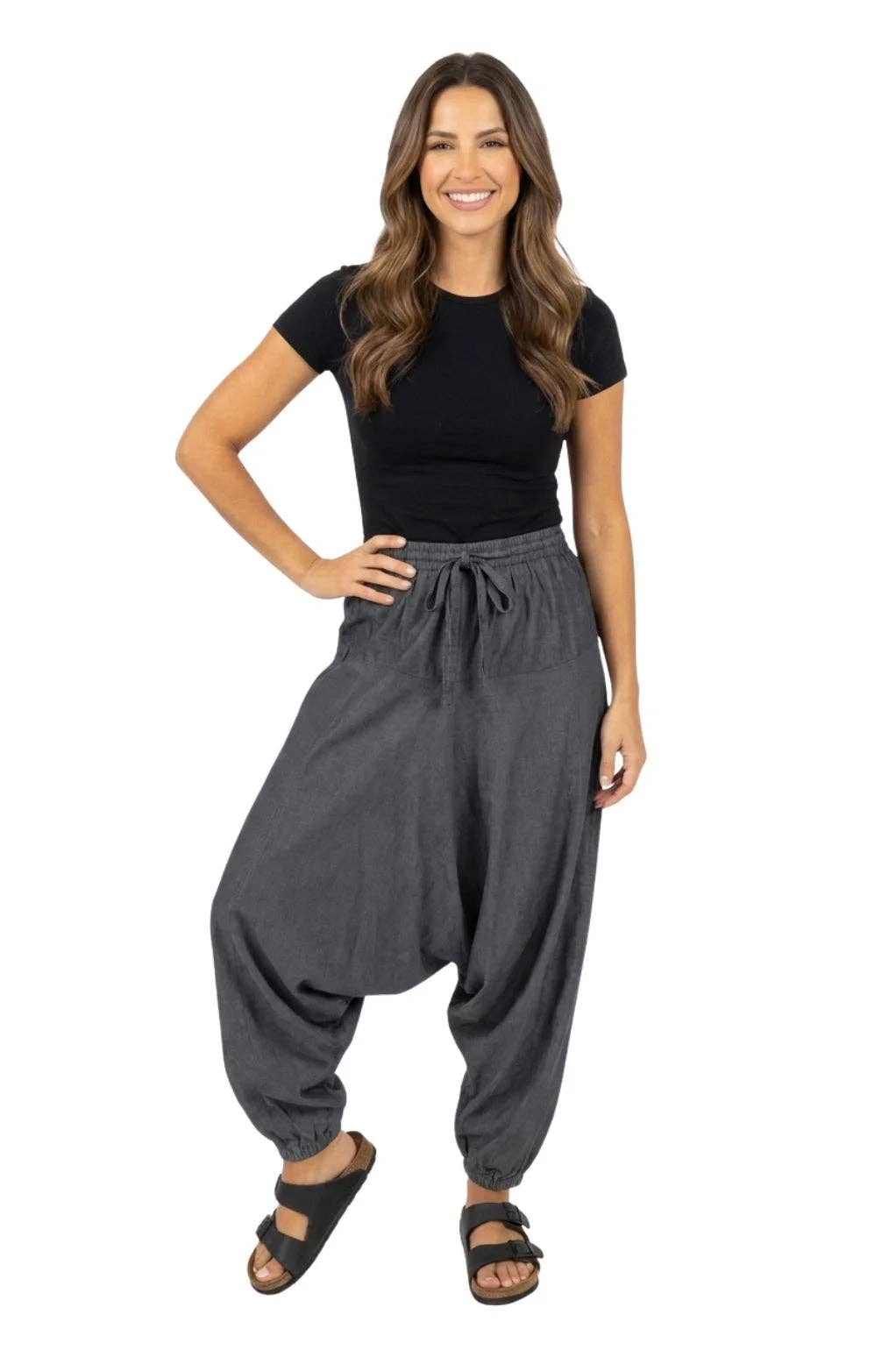 Solid Harem Pants: Fair Trade 100% cotton Black / One size Unisex