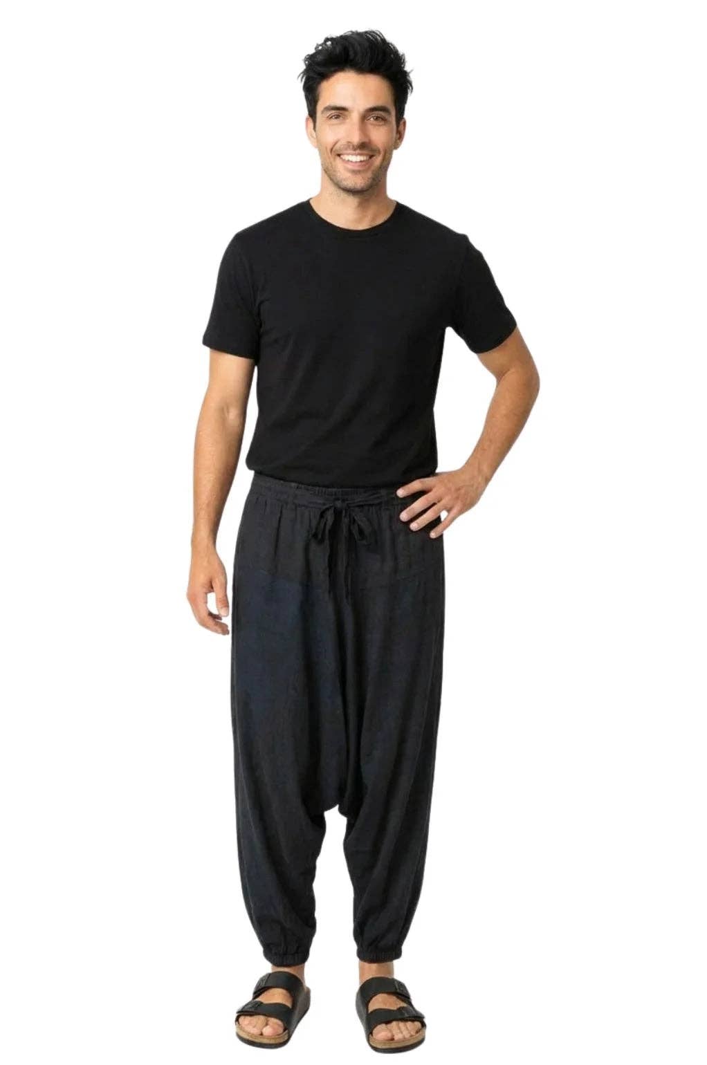 Solid Harem Pants: Fair Trade 100% cotton Black / One size Unisex