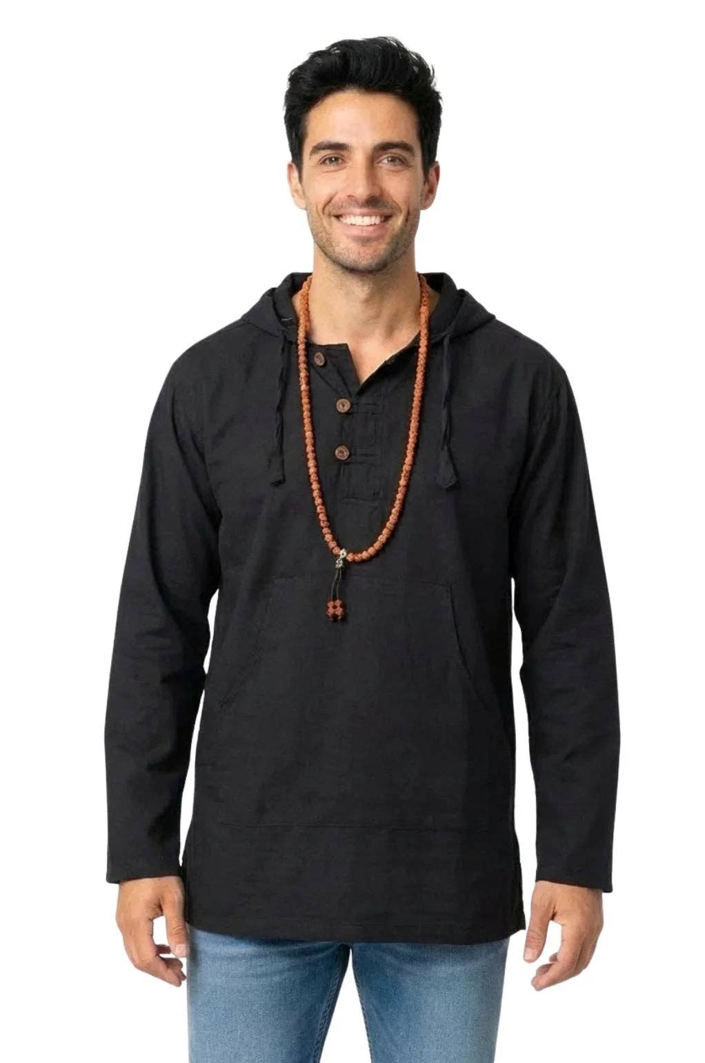 Solid Cotton Hoodie: Black / L