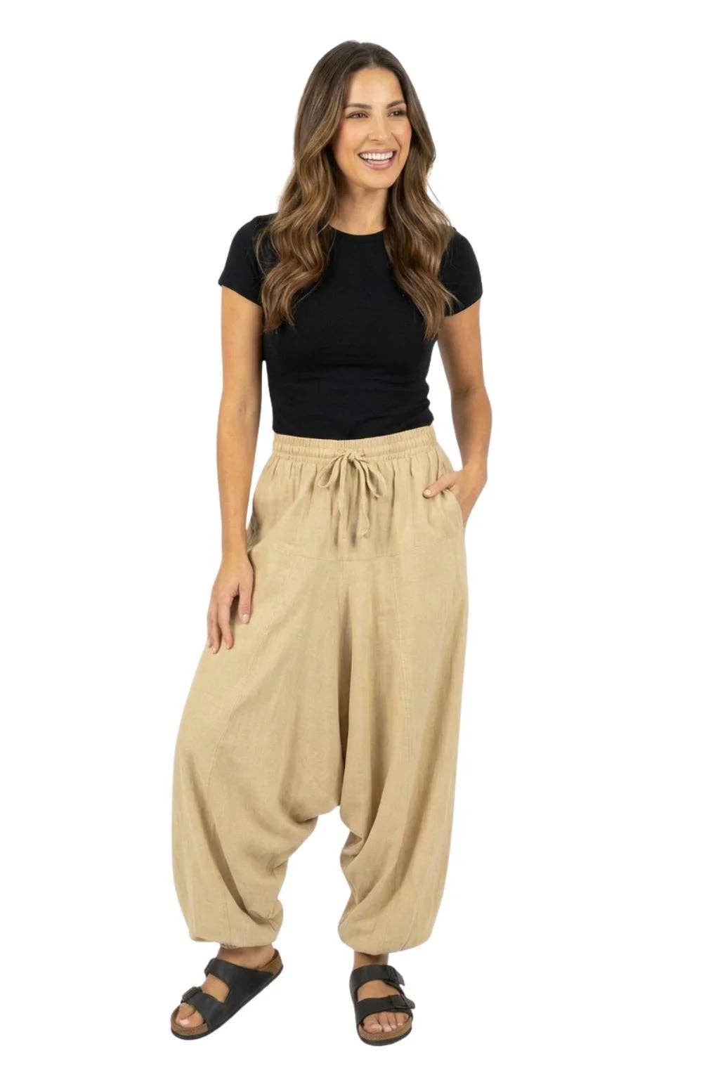 Solid Harem Pants: Fair Trade 100% cotton Black / One size Unisex